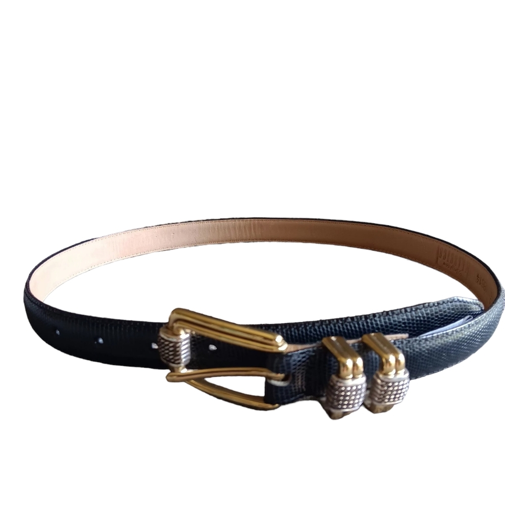 Black Brighton leather brass hardware belt sz M 30